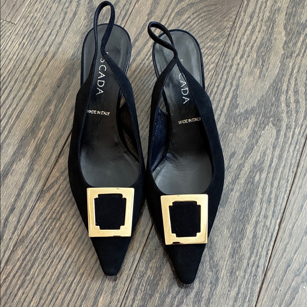 Vintage Escada Black Heels with Gold Buckle
